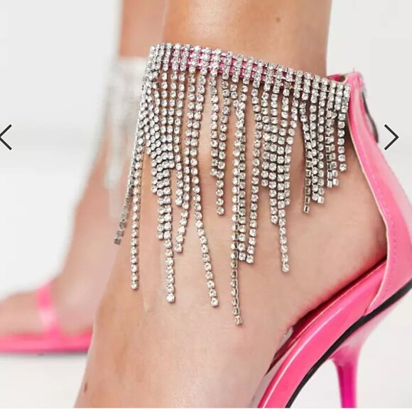 ASOS Public Desire Redemption heeled sandals with rhinestone fringe in pink us 6 - Picture 4 of 6